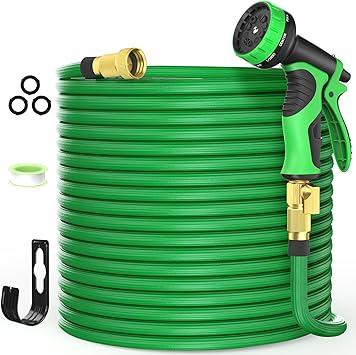 100ft Expandable Garden Hose with 10 Function Nozzles, New Water Hose with 50 Layers Innovative Nano Rubber, 3/4" Solid Brass Fittings, Flexible Hose Expanding Hose